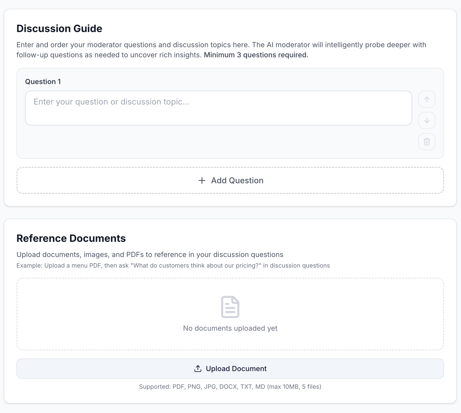 Discussion guide and documents upload